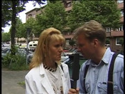 Blonde milf giving an interview