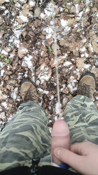 pissing in the forest