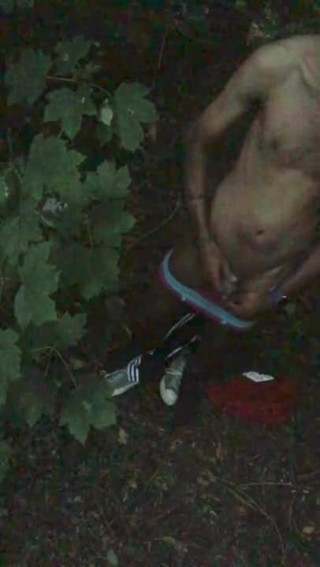 Horny young boy outdoor wank and cum