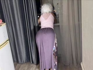 Stepmom in a long dress prefers to be fucked in the ass