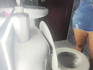 Stepsister Trapped in Public Toilet with Skirt and Sheer