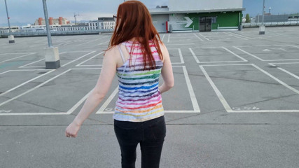 Shy redhead sucks in parking garage and is surprised