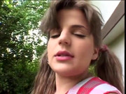 Guy Gets Head From Cute Young Coed Outdoors