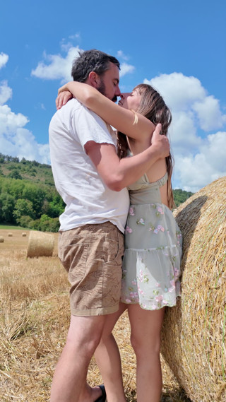 Rea Doren sucks daddy in deep throat in the middle of the fields