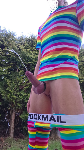 Skinny boy in tight Leggings is pissing with big hard fuck. Huge piss and sperm
