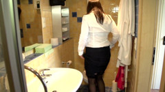 Two hot MILFS in action. One in the office and the other one in the kitchen of the restaurant 2 scenes in 1