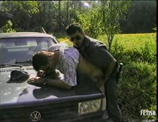 Security guard gay stops a man and fuck his tight ass on the car