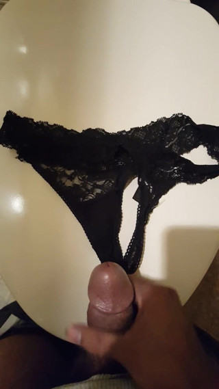 cum on black thong
