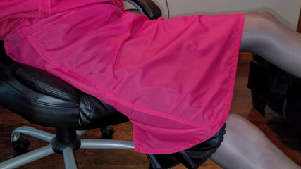 Pink Lined Pencil Skirt with Black Silky Half Slip