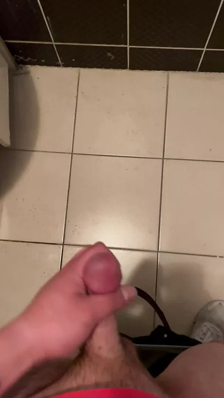 Fapping public toilet and cumming handjob