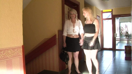 Hot blonde milfs get both hard black cock stuck in ass