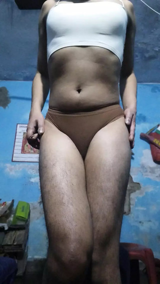 Teen Indian Femboy Wearing His Step Sister's Bra and Thong Panty thumbnail
