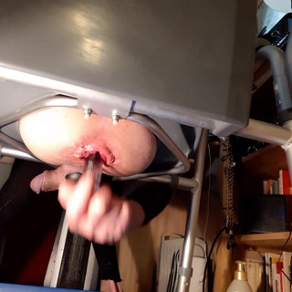 Glass dildo fucking loose wet asshole