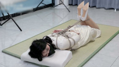 Girlfriend in a Dress and Stockings, Bound by Rope
