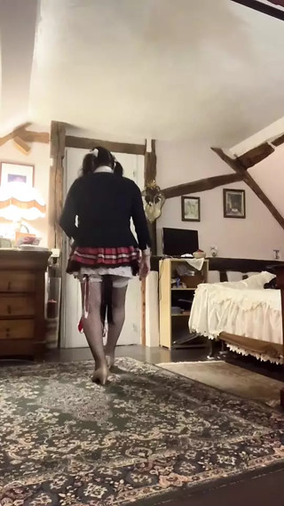 In school dress with a little plaid skirt