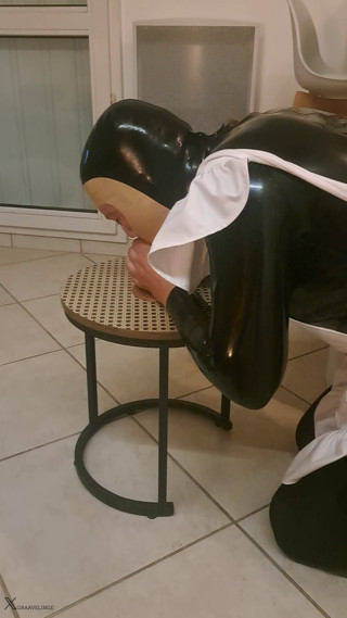 Latex Sissy Sucks A Long Dildo thumbnail