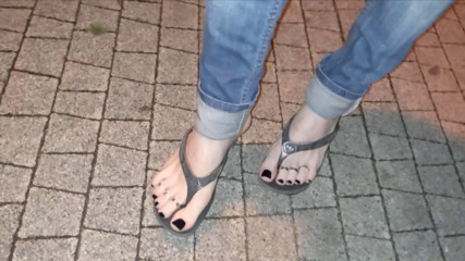 a foot fetishist walks the street in sexy flip-flops and gets horny thumbnail