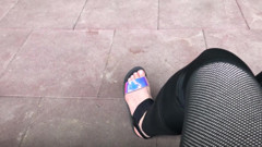 My new shiny sandals and toes tease outdoor