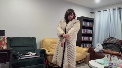 Asian sissy crossdresser in fox fur coats thumbnail