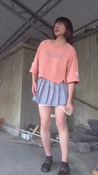 A Pleated Skirt Paired with White Underwear, and an Anal Plug Inserted on the Terrace thumbnail