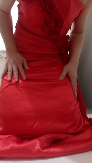 Red Satin Long Gown Pleasure and Cumming