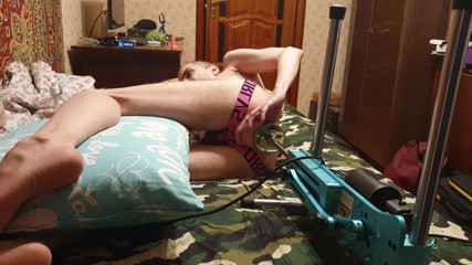 Sasha Earth cute gay having sex with a Fucking machine