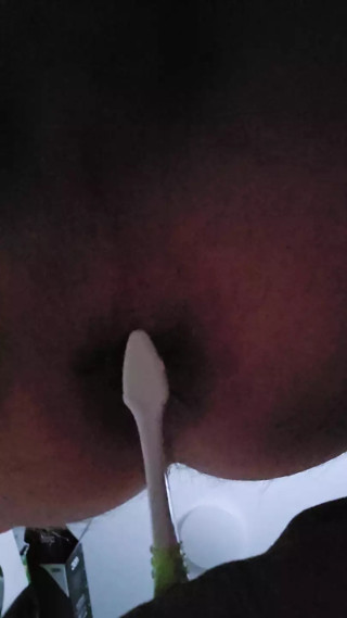 Asshole cleaned with toothbrush