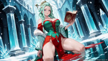 Green-haired Goddess in Red Gown Kneels in the Crystal Hall, Magic Spells & Sensual Glances!