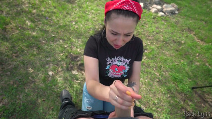 Brunette Sucks and Strips Outdoors – POV
