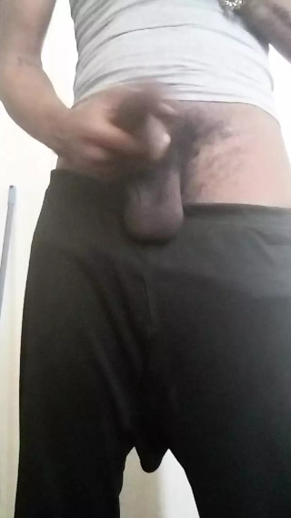 Prison thug jacks off huge BBC while his belly watches