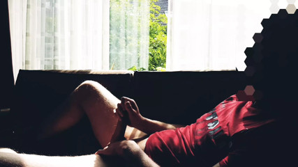 Hot straight guy got caught by stranger while jerking off in front of window to a public street