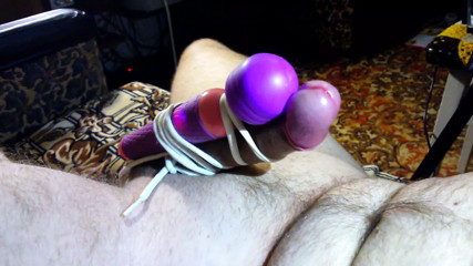 tightly tied vibrator to cock and big cumshot
