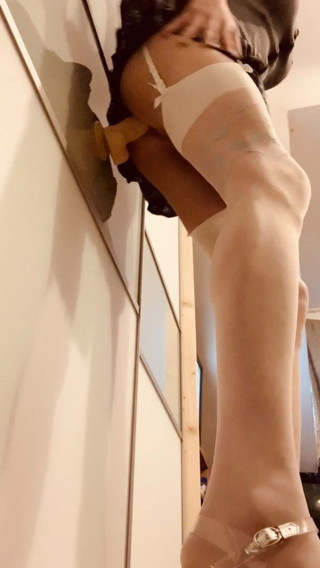 Sissy Trans School Girl Trains Her Pussy - Big Dildo Ride