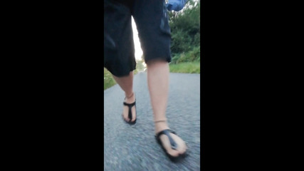 Out and About with Nylon Feet in Birkenstocks in the Morning