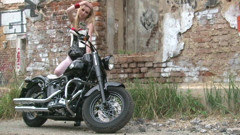 Skinny blonde on a bike