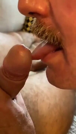 Older Mustache Man sucking