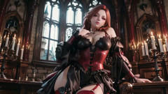 Gothic Redhead Queen! a Lavish Coronation in the Candlelit Hall, Kneeling with a Golden Cup and Sheer Stockings