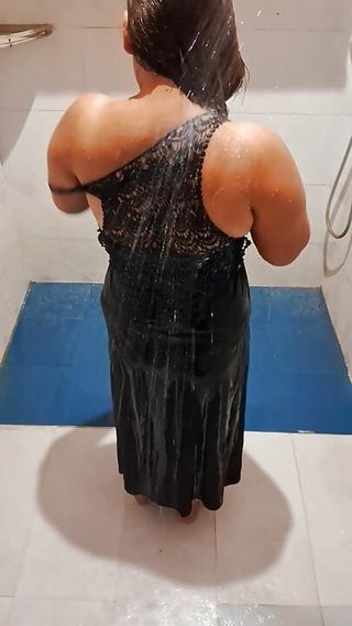 Nude girl enjoying bathroom shower