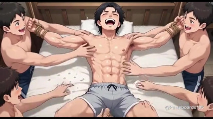 House Initiation - Pledges Tied To The Bunk Frames, Hands All Over Their Ribs (2D Anime Bara)