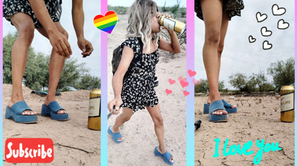 Sexy ladyboy walks wearing miniskirt and sandals very hot