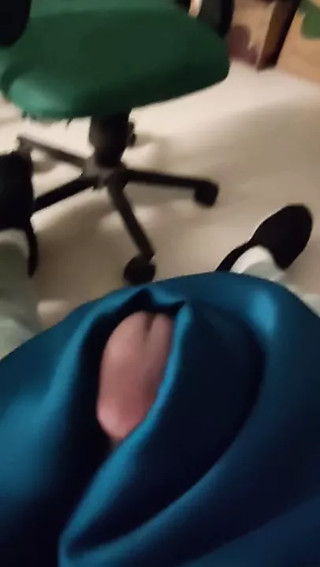 Nurse gives handjob in changing room with blue satin silky suit (12)