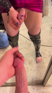 Crossdresser in Purple Masterbating with Cum Drinking Finish!