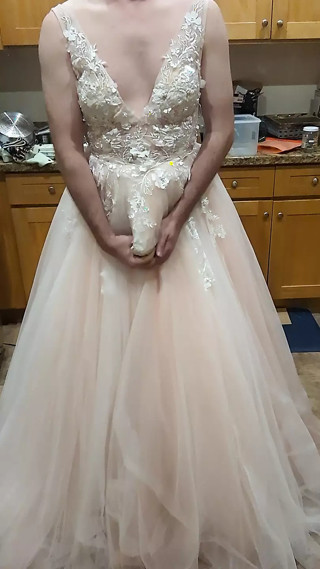 Showing off and cumming in popular prom queen's ball gown
