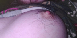 Stretching, pulling, pressing my hairy nipples