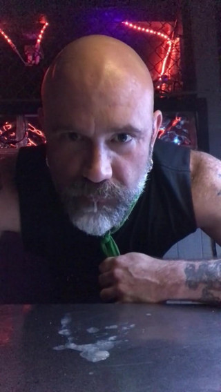 Daddy licks cum off table in public