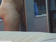 Step mom naked massage her big tits in front of the mirror 