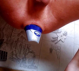 I Insert the Bottle Completely and Flow Like a Girl. Cum After My Fist Into My Stretched Anus. Male Squirt
