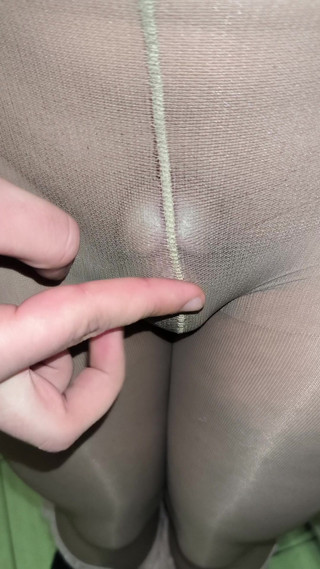 I took sexy nude pantyhose from a friend and admire my juicy cock at a party