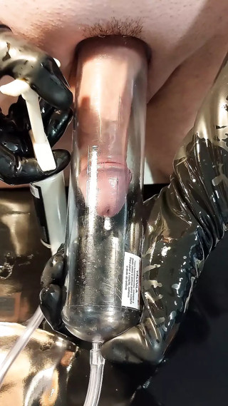 Pumping my little dick, sounding, latex gloves masturbarion and huge load