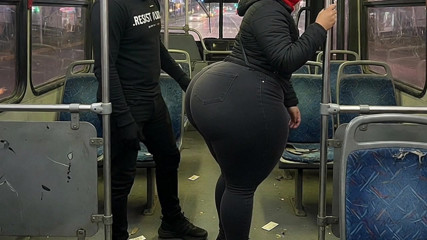 Big Ass Girl in Pink Leggings on the Bus Strips to Pink Thong